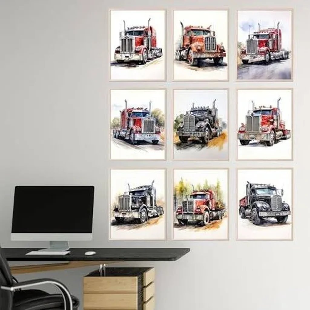 ALAYRA Semi Truck Decor - Construction & Truck Wall Art for Boys Room, 9 Unframed 8x10 Posters 01 - Image 3