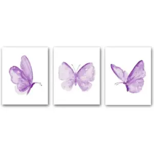 ALAYRA Set of 3 - Butterfly Wall Art Prints, Poster with Purple Butterfly, Colorful Butterfly Wall Art Canvas Poster for Girls Bedroom Nursery Home Decor, Gift.(Unframed, 8X10inches). 01