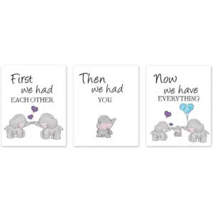 ALAYRA Set of 3 Canvas Pictures For Children's Baby Room Decoration, Baby Elephant Art Print, Elephant Family Love Quote Wall Art Poster, Living Room Bedroom Home Decor Nursery Art Canvas, Unframed 8"