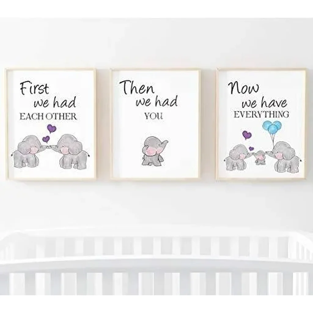 ALAYRA Set of 3 Canvas Pictures For Children's Baby Room Decoration, Baby Elephant Art Print, Elephant Family Love Quote Wall Art Poster, Living Room Bedroom Home Decor Nursery Art Canvas, Unframed 8" - Image 2