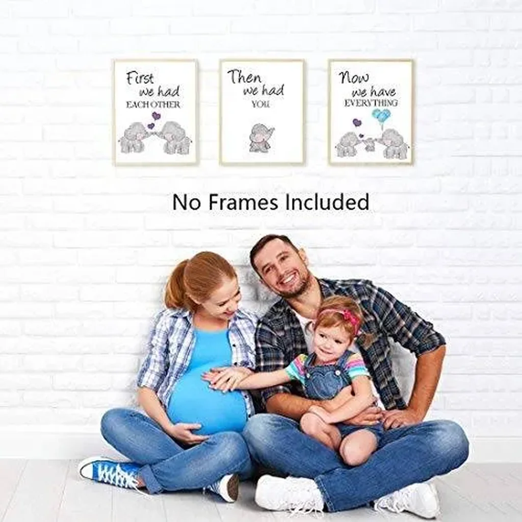ALAYRA Set of 3 Canvas Pictures For Children's Baby Room Decoration, Baby Elephant Art Print, Elephant Family Love Quote Wall Art Poster, Living Room Bedroom Home Decor Nursery Art Canvas, Unframed 8" - Image 3