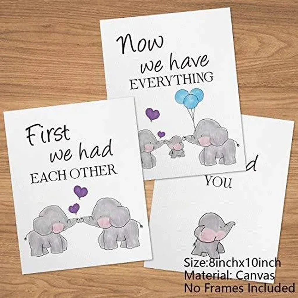 ALAYRA Set of 3 Canvas Pictures For Children's Baby Room Decoration, Baby Elephant Art Print, Elephant Family Love Quote Wall Art Poster, Living Room Bedroom Home Decor Nursery Art Canvas, Unframed 8" - Image 7