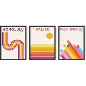 ALAYRA Set of 3 Vintage Travel Posters - American Cities Art Prints, Retro Wall Decor, 12x16 Inches (Unframed), Living Room, Bedroom Decor 01