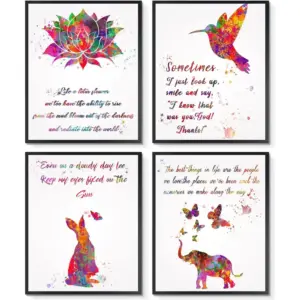 ALAYRA Set of 4 Flower Bird Animals Wall Art Decor, Inspirational Quotes Canvas Prints Pictures Posters Modern Unframed Artwork for Home Bedroom Bathroom Office Decorations, 8'' x 10'' 01