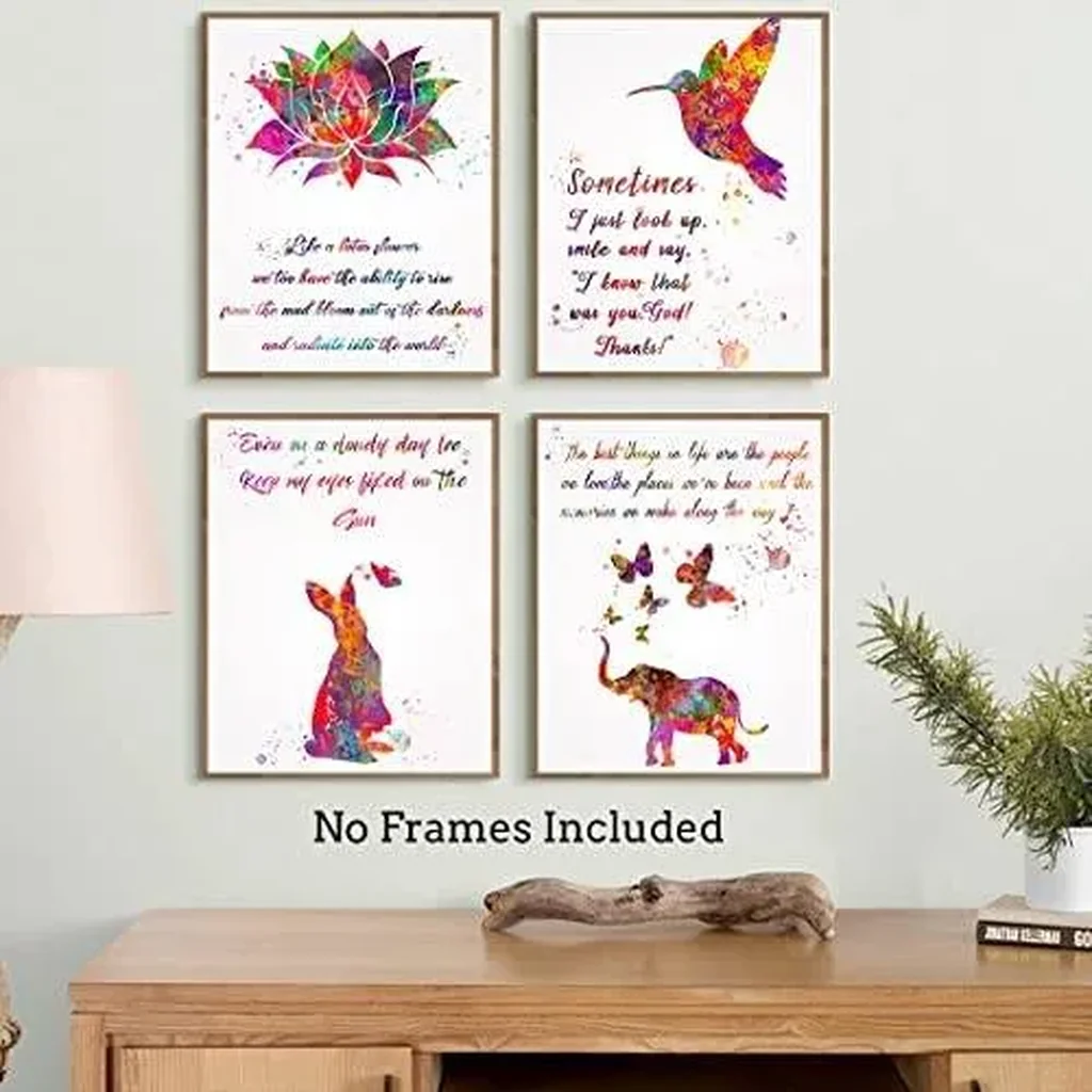 ALAYRA Set of 4 Flower Bird Animals Wall Art Decor, Inspirational Quotes Canvas Prints Pictures Posters Modern Unframed Artwork for Home Bedroom Bathroom Office Decorations, 8'' x 10'' 01 - Image 2