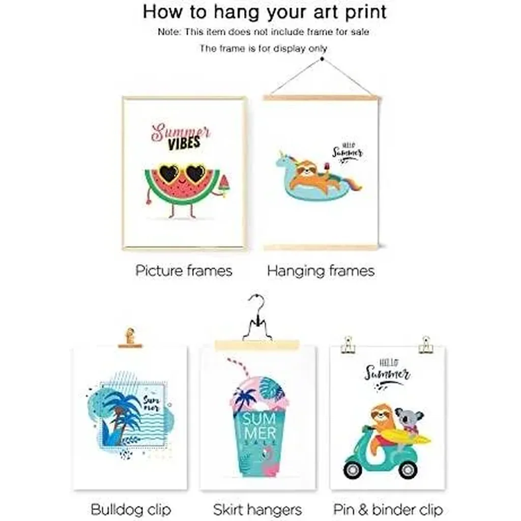 ALAYRA Set of 4 Ocean Beach Decor Summer Holiday Cute Character, Swimming Pool, Cartoon Tropical Prints Posters - Sea Wall Canvas for Bathroom Spa Washroom Seascape Room Decor, Unframed, 8"x10" 01 - Image 2