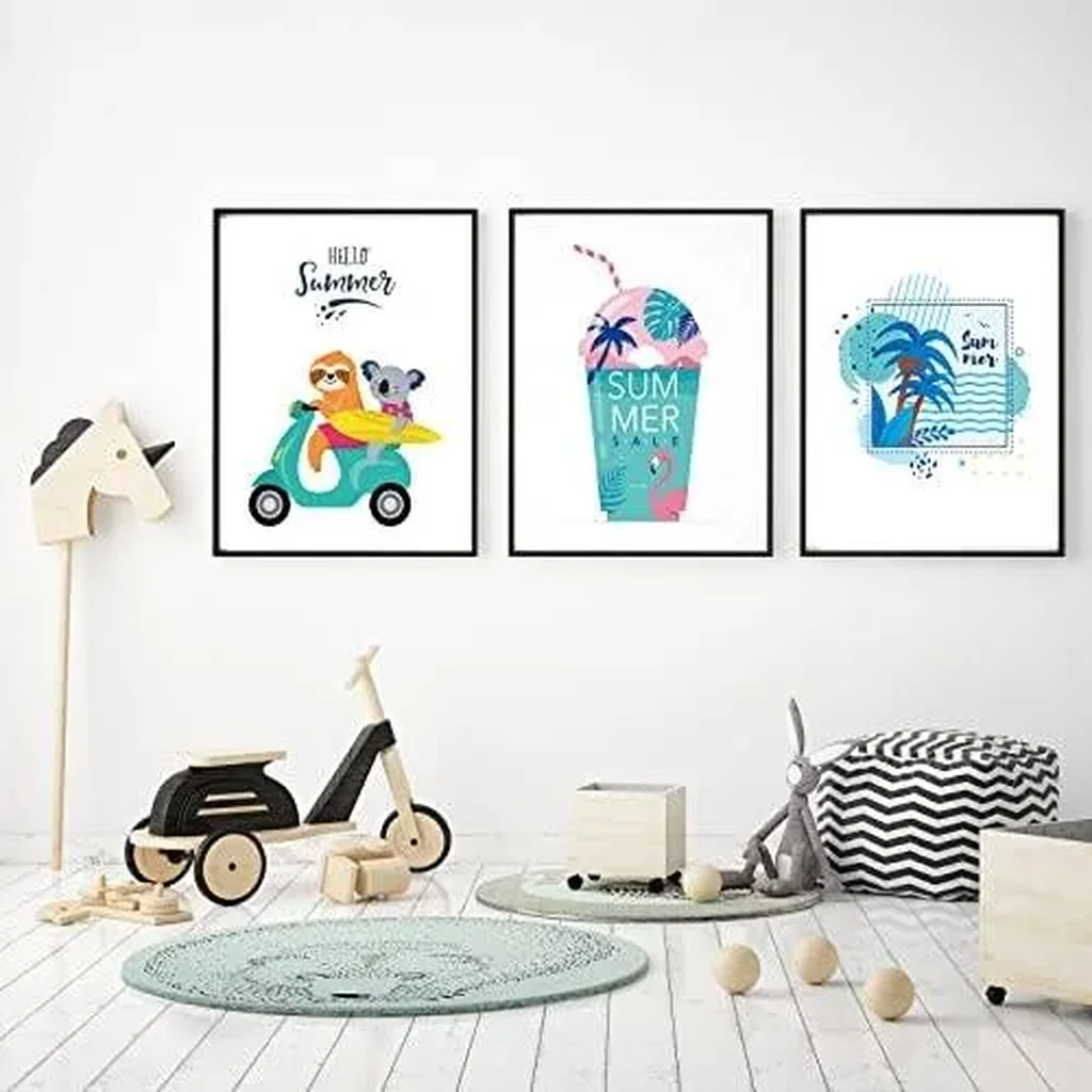 ALAYRA Set of 4 Ocean Beach Decor Summer Holiday Cute Character, Swimming Pool, Cartoon Tropical Prints Posters - Sea Wall Canvas for Bathroom Spa Washroom Seascape Room Decor, Unframed, 8"x10" 01 - Image 3