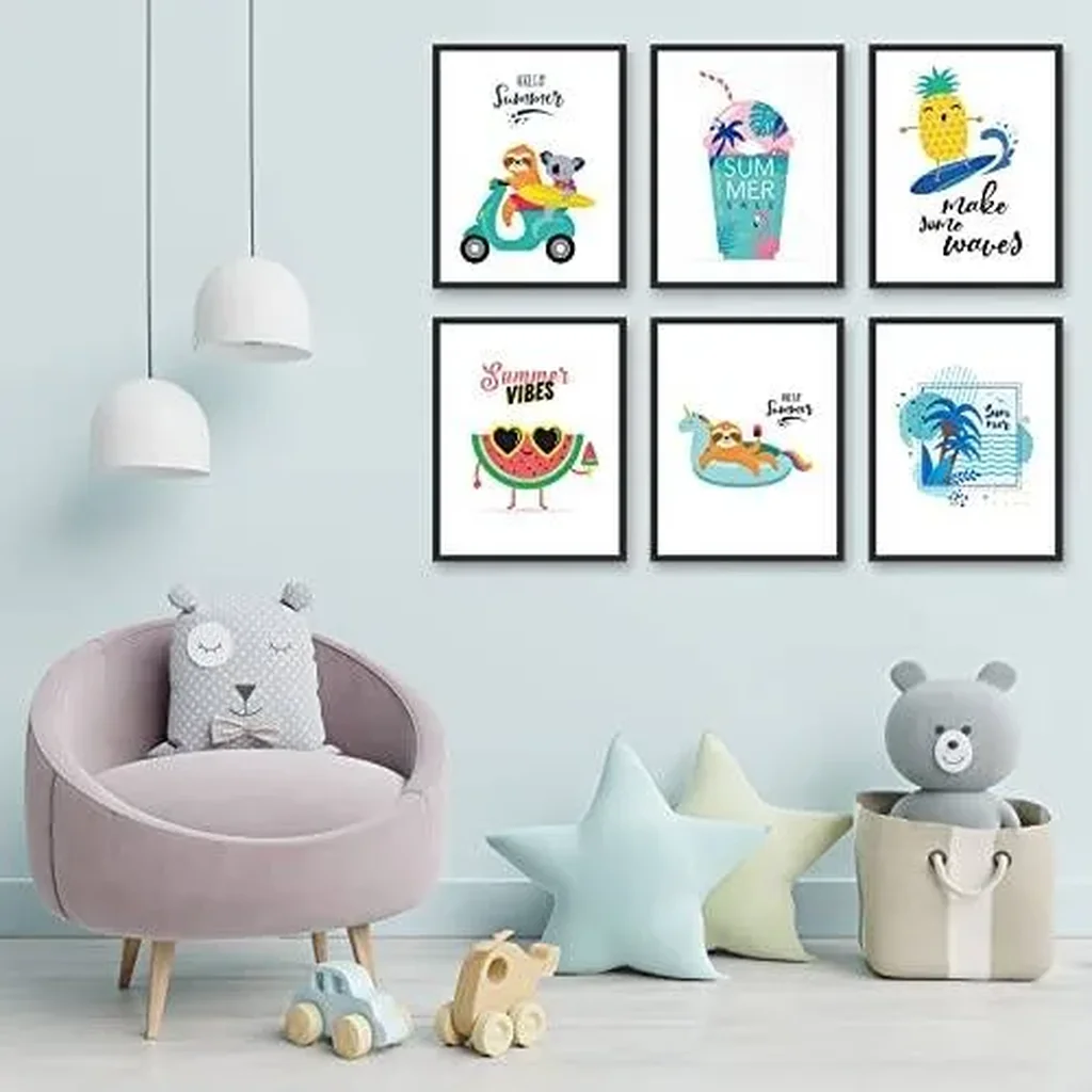 ALAYRA Set of 4 Ocean Beach Decor Summer Holiday Cute Character, Swimming Pool, Cartoon Tropical Prints Posters - Sea Wall Canvas for Bathroom Spa Washroom Seascape Room Decor, Unframed, 8"x10" 01 - Image 5
