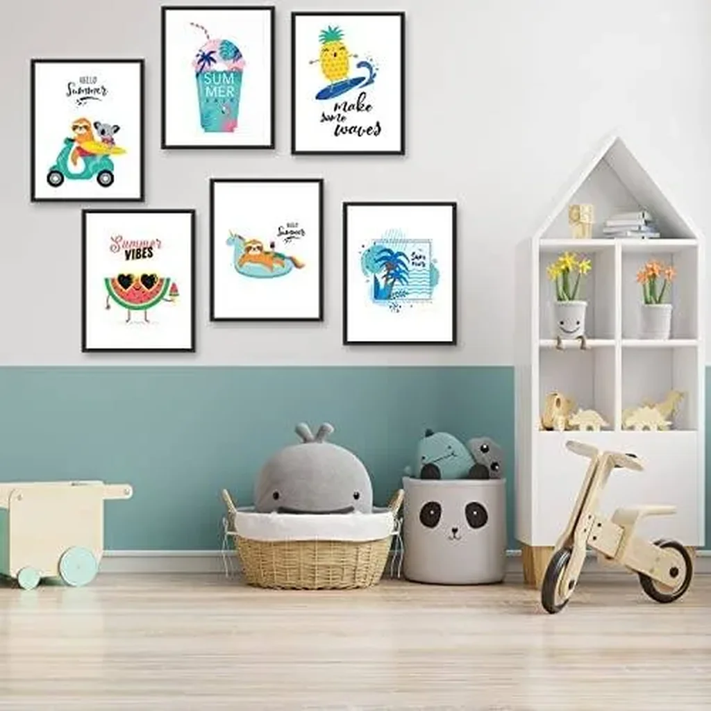 ALAYRA Set of 4 Ocean Beach Decor Summer Holiday Cute Character, Swimming Pool, Cartoon Tropical Prints Posters - Sea Wall Canvas for Bathroom Spa Washroom Seascape Room Decor, Unframed, 8"x10" 01 - Image 6