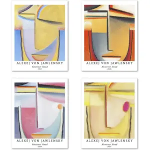ALAYRA Set of 4 Wall Art Posters Unframed, Modern Decoration Geometric Abstract Design, Art Paper Size 28x35cm, Style Portrait for Home Alexej Von Jawlensky Prints 01