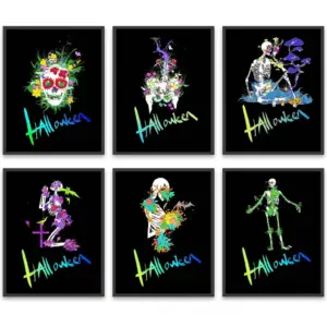 ALAYRA Set of 6 Black Halloween Wall Art Prints Posters (8x10 inch Unframed) 01