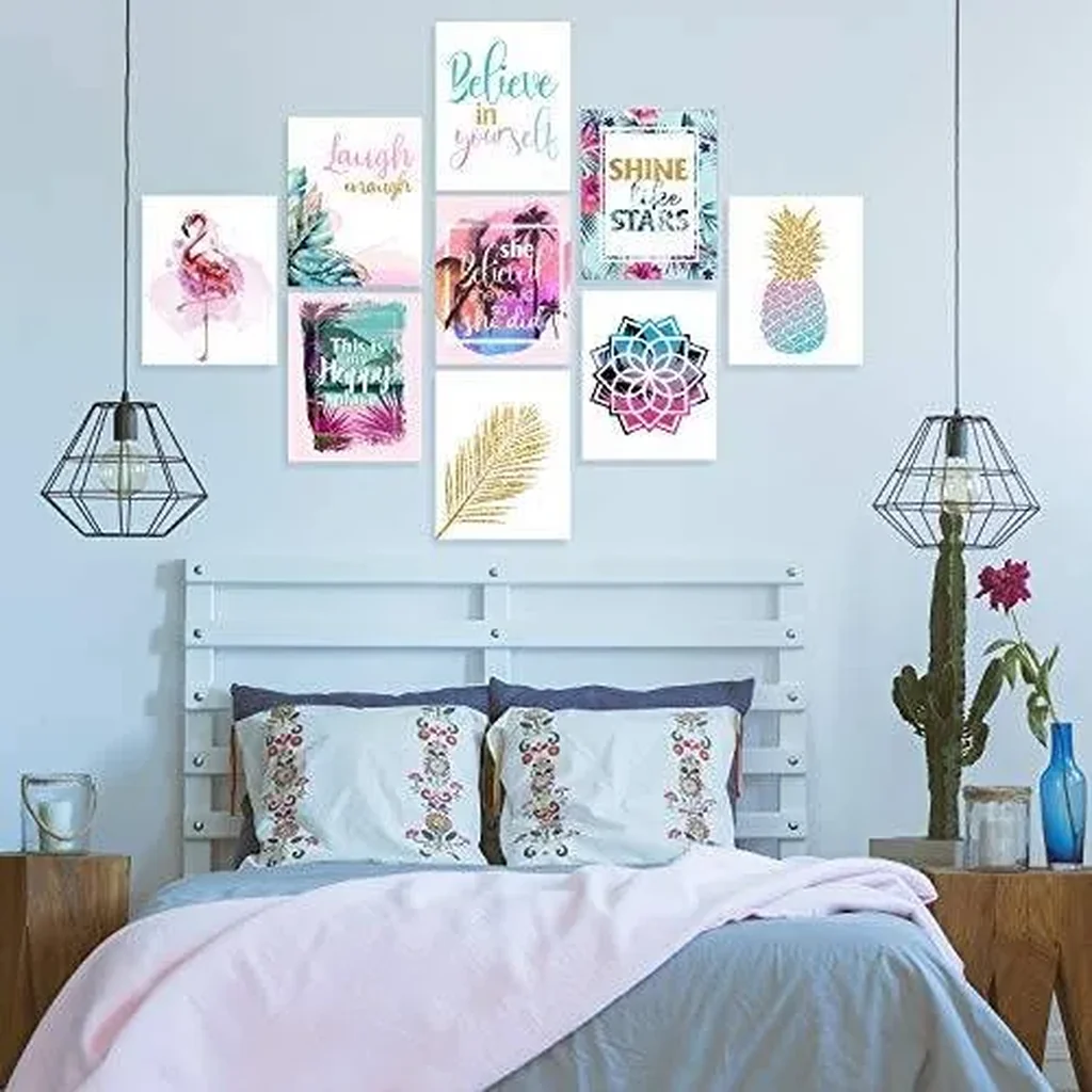 ALAYRA Set of 9 Inspirational Prints Teen Girl Room Wall Art Flamingo Pineapple Leaf Motivational Phrases Posters Girls Bedroom Home Decorations Unframed 01 - Image 5
