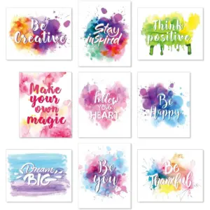 ALAYRA Set of 9 Inspirational Wall Art Prints Abstract Paint Motivational Quote Phrases Posters for Living Room Office Classroom Kids Room Decoration 8x10inch Unframed 01
