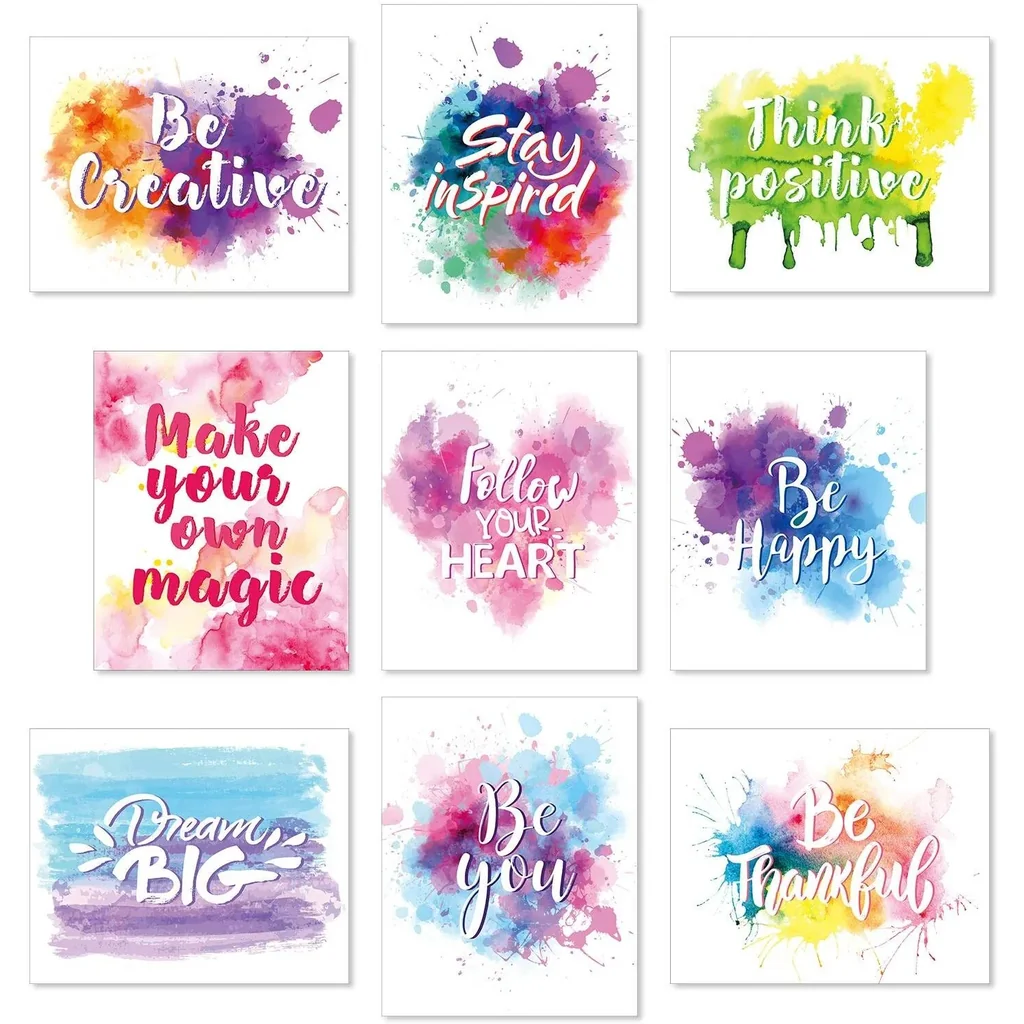 ALAYRA Set of 9 Inspirational Wall Art Prints Abstract Paint Motivational Quote Phrases Posters for Living Room Office Classroom Kids Room Decoration 8x10inch Unframed 01