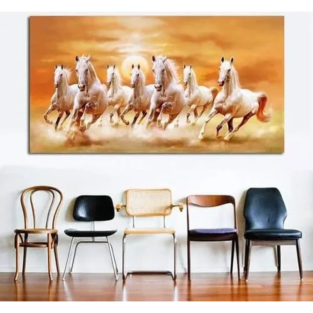 ALAYRA Seven Running Horse Home Decor Paintings On Canvas Posters, 160 cm x 100 cm Size, White 01 - Image 2