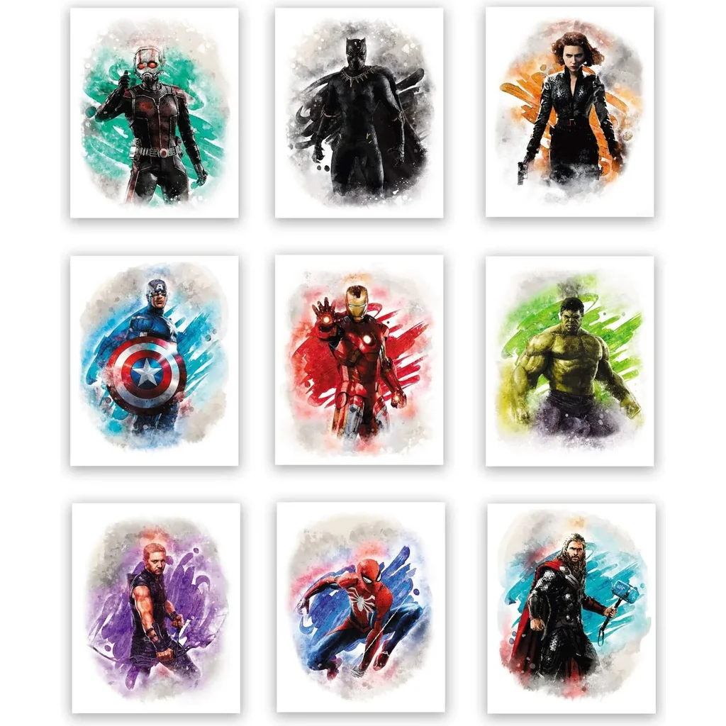 ALAYRA Sight and Sound Art Marvel Avengers Superhero Prints (Unframed) Great Gift Set of 9 (8x10) Decor for Boys Room 01 - Image 2