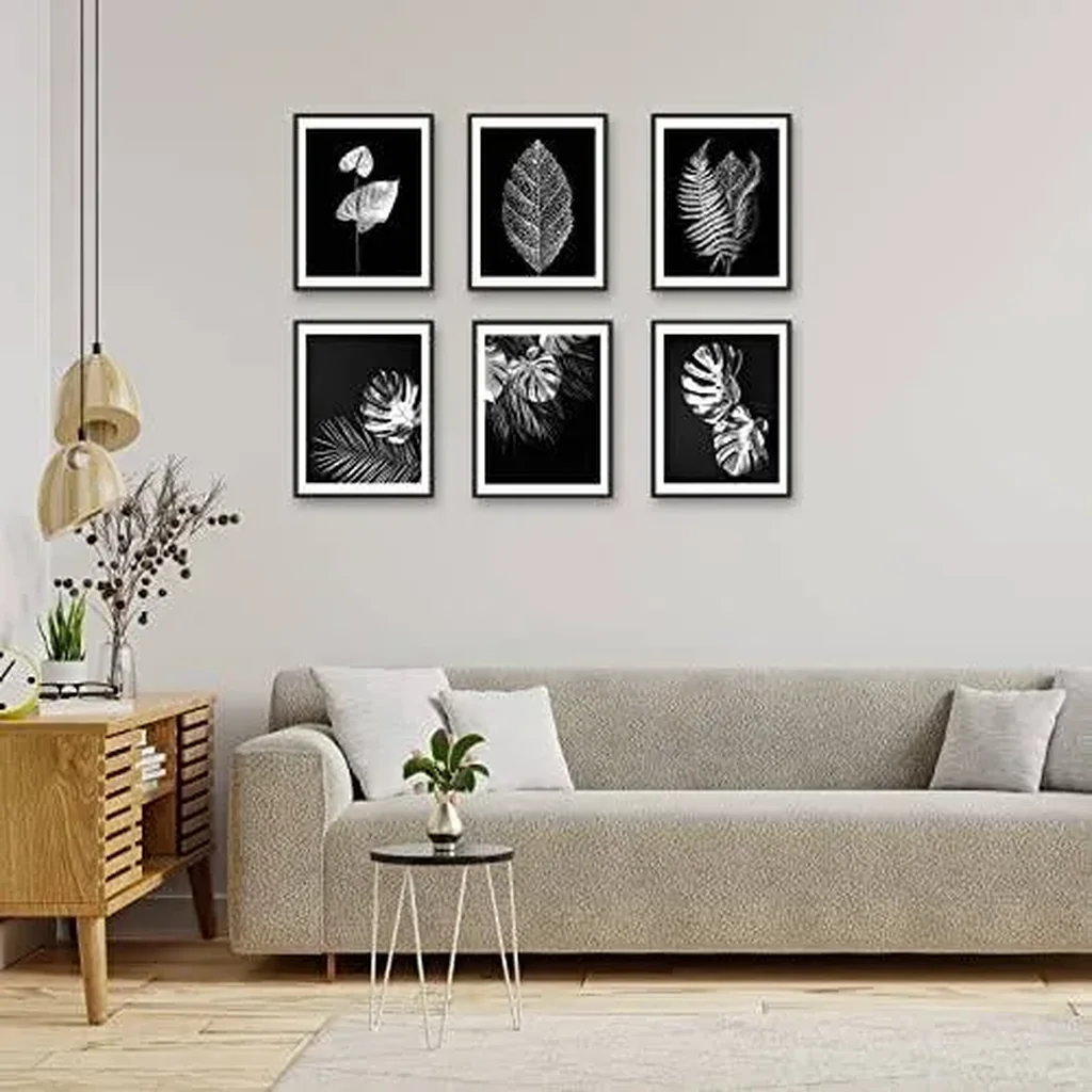 ALAYRA Silver Grey Leaf Wall Art Prints Modern Tropical Botanical Plant Leaf Canvas Prints Poster Black Grey Room Bedroom Office Wall Decor Gallery Wall Art Pictures (Black and Grey, 8"x10" UNFRAMED) - Image 2