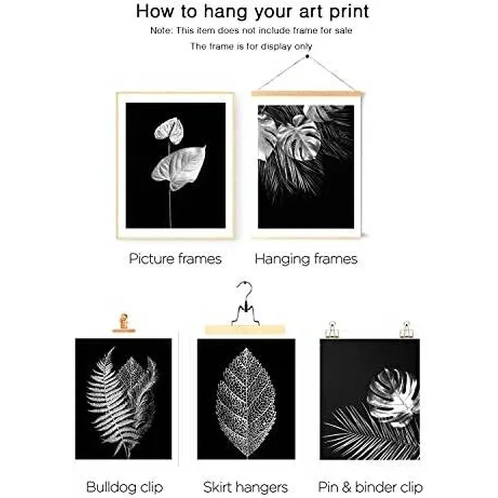 ALAYRA Silver Grey Leaf Wall Art Prints Modern Tropical Botanical Plant Leaf Canvas Prints Poster Black Grey Room Bedroom Office Wall Decor Gallery Wall Art Pictures (Black and Grey, 8"x10" UNFRAMED) - Image 5