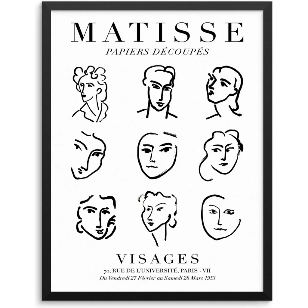 ALAYRA Sincerely, Not Henri Matisse Gallery Wall Art Print Visages Line Drawing Faces Poster 11"x14" UNFRAMED Mid-Century Artwork for Entryway or Living Room Decor (OPTION 5) 01