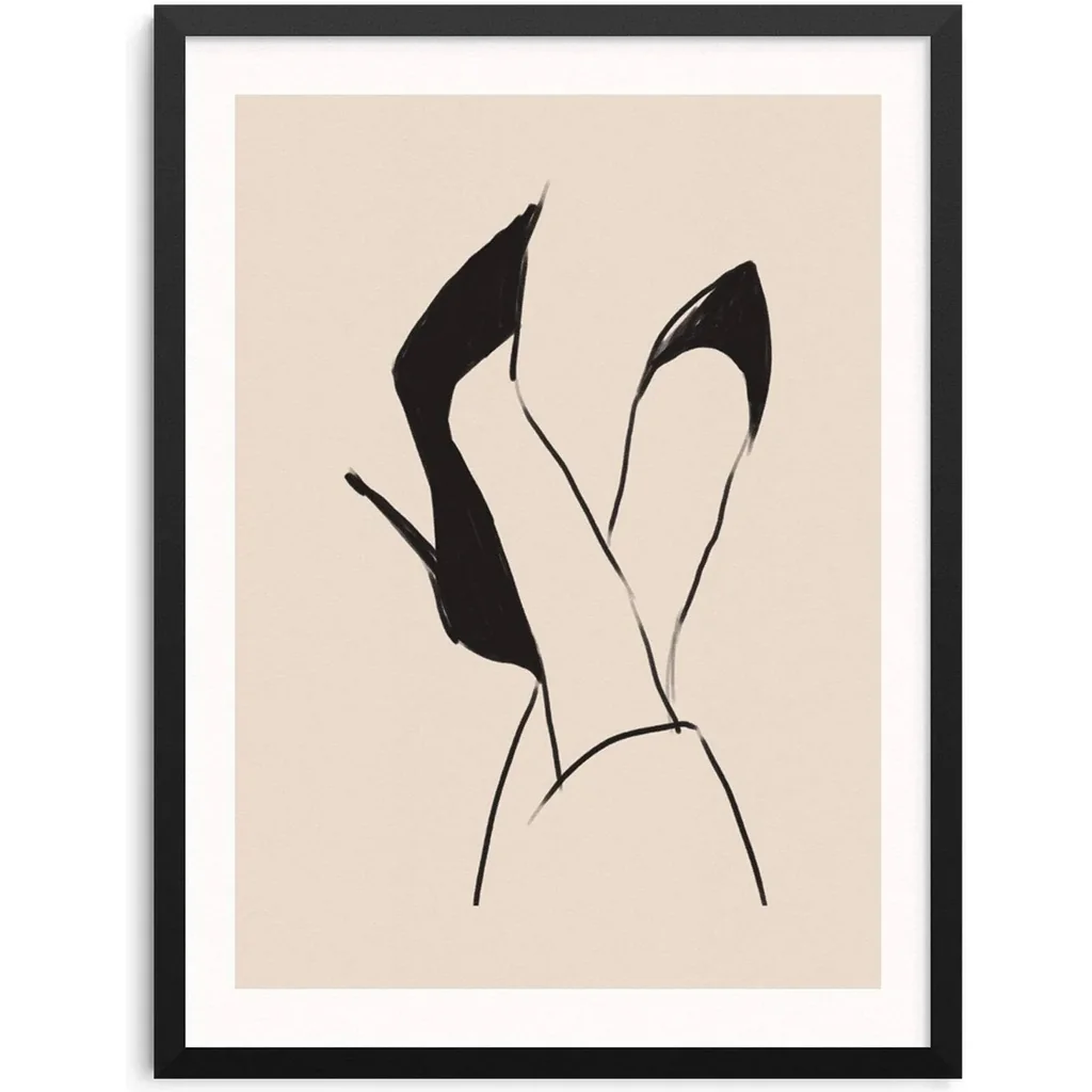 ALAYRA Sincerely, Not Minimalist Line Drawing Art Print Black High Heels Fashion Sketch Wall Decor Poster 11"x14" UNFRAMED 01