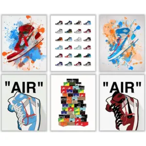 ALAYRA Sneaker Poster Unframed Set of 6 (8 x 10 Inch) AJ Wall art, , Michael Jordan Poster, Sneaker Air Gym Shoes Shoebox Collection Aesthetic Cool Poster for Teen Boys 01