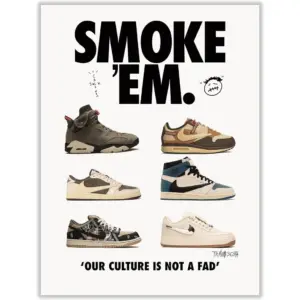 ALAYRA Sneaker Poster Unframed - Michael Jordan & Travis Scott - Room Decor for Boys, Guys, Men - Wall Art Dcor Aesthetic Cool Shoes Painting 12x16 Inch 01