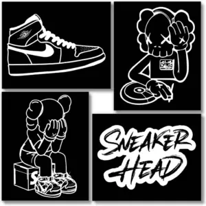 ALAYRA Sneaker Posters (UNFRAMED 8 x 10 Set of 4) Wall Art Shoe Decor Sneakerhead Room Decor Air AJ Teen Boy Room Girl Room Wall Art Prints - Black and White Sneakerhead QUAD 01