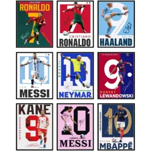 ALAYRA Soccer Poster - Soccer Posters For Boys Bedroom, Messi And Ronaldo Poster, Messi Posters For Boys Bedroom, Soccer Wall Art, Messi Wall Art, Ronaldo Posters - Unframed Set Of 9 (8x10) 01