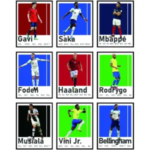 ALAYRA Soccer Wall Art - Haaland and Mbappe Posters for Boys Bedroom - Set of 9 (8x10") Unframed 01