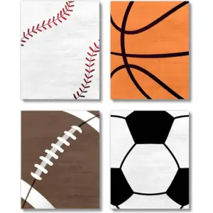 ALAYRA Sports Boys Room Nursery Wall Decor Art Prints Set (UNFRAMED 8x10) printed on card stock, Basketball, Baseball, Soccer, Football Farmhouse Toddler, Baby Girl, Baby Boy, Kids 01