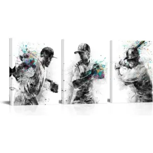 ALAYRA Sports Themed Baseball Wall Art Prints Baseball Room Decor For Men Kids Teenagers Black and White Stretched Framed Artwork (12x16x3) 01