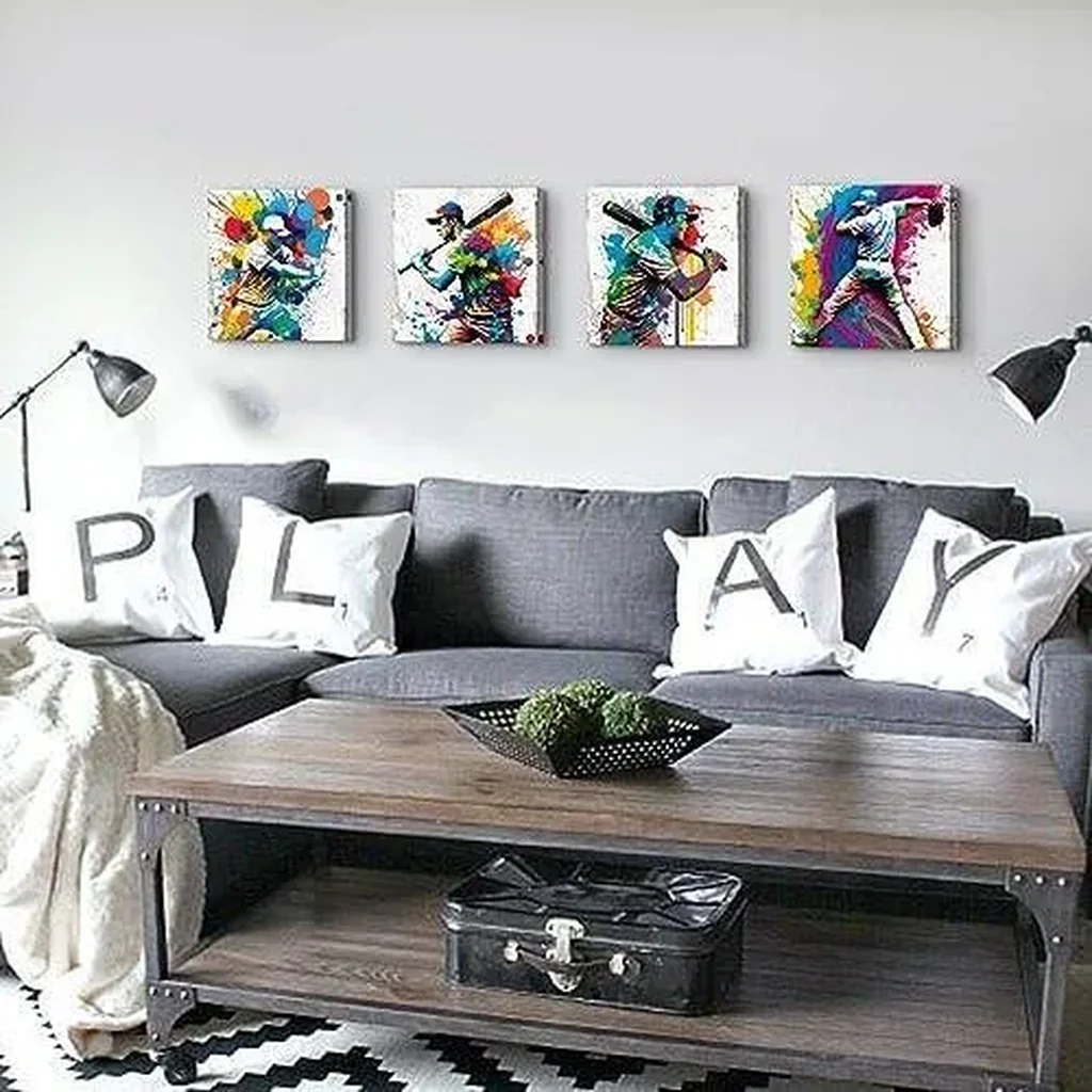 ALAYRA Sports Wall Art Baseball Posters Softball Player Canvas Pictures for Bedroom Living Room Office Home Decorations Graffiti Baseball Decor for Boys Room Teens Men Dorm Artwork 12x12 4 Pieces 01 - Image 2