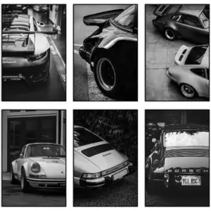ALAYRA SSLGLS100 Car Poster Wall Art Decor 911 Classic Vintage Posters, Black and White Print Painting Pictures For Men Living Room Bedroom Wall Aesthetics Decoration (6 Set, 12 x 18in Unframed) 01