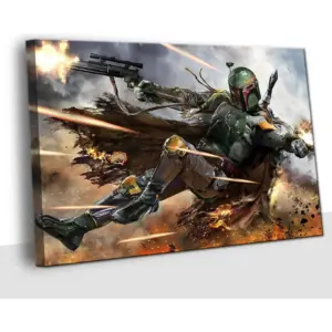 ALAYRA Star Movie Canvas Posters - Bounty Hunter Boba Poster Print on Canvas Star Fans Gallery Painting Gift Wall Decor for Living Room Bedroom (12x18(30x45cm), Frame, sw-1) 01
