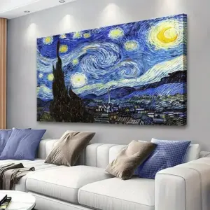ALAYRA Starry Night, Vincent Van Gogh Canvas Wall art, Classic Paintings Framed Pictures Poster, Abstract Artwork Prints for Home Decor 24"x36" 01