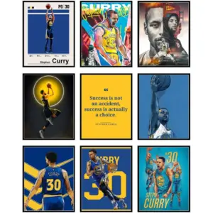 ALAYRA Steph Curry Poster - Basketball Posters For Boys Bedroom, Nba Golden State Warriors, Basketball Wall Art, Stephen Curry Wall Decor, Golden State Bedroom Decor - Unframed 9 Pack (8x10) 01