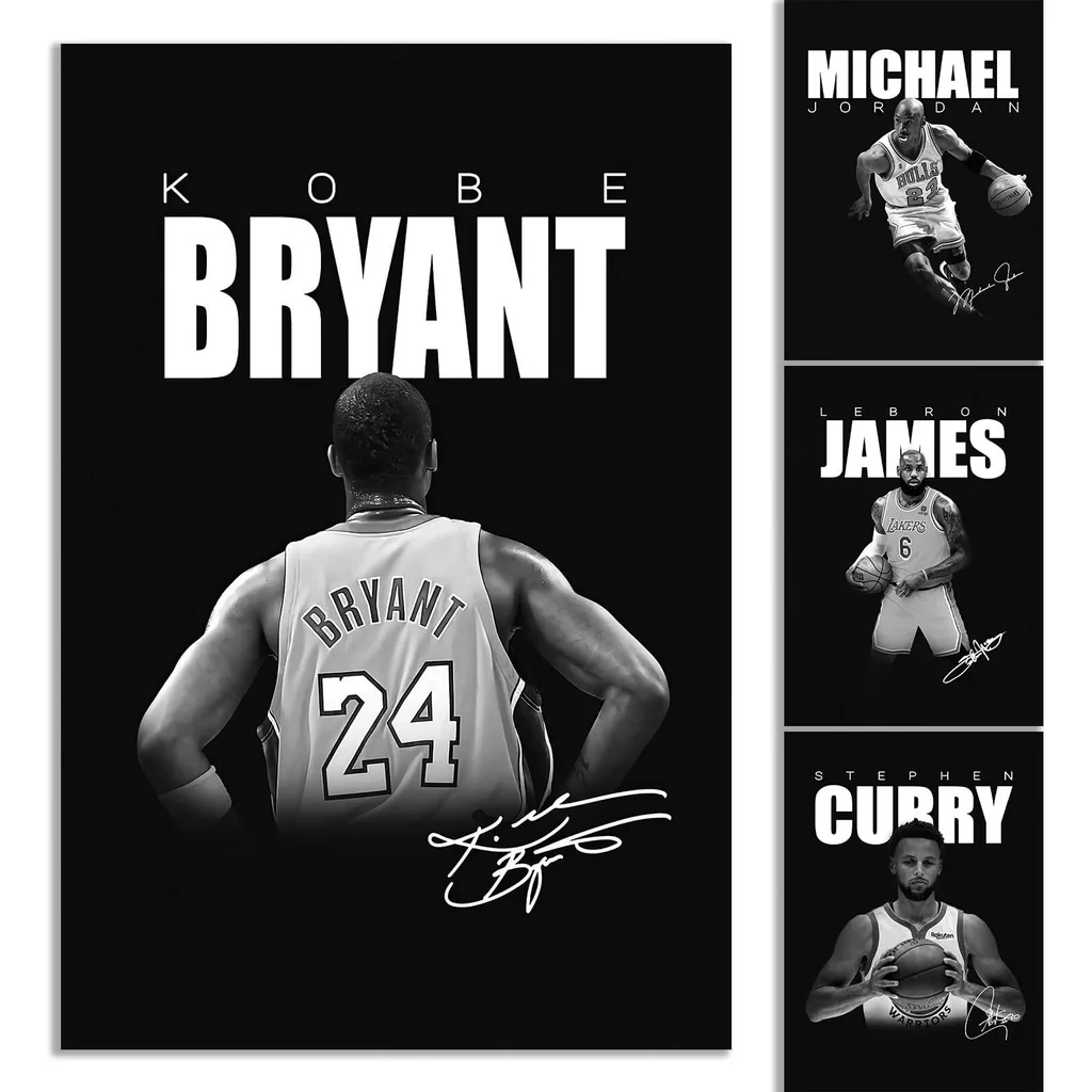 ALAYRA Stephen Curry, Bryant, LeBron Basketball Canvas Posters Wall Art Prints Gifts for Boys and Girls Living Room Bedroom Decor (Unframed 8x12inch-4pcs) 01