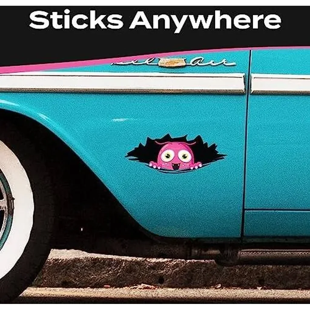 ALAYRA Stickios Bumper Sticker for Cars, Trucks, Laptops & More, Cute Pink Peekie Monster 01 - Image 3