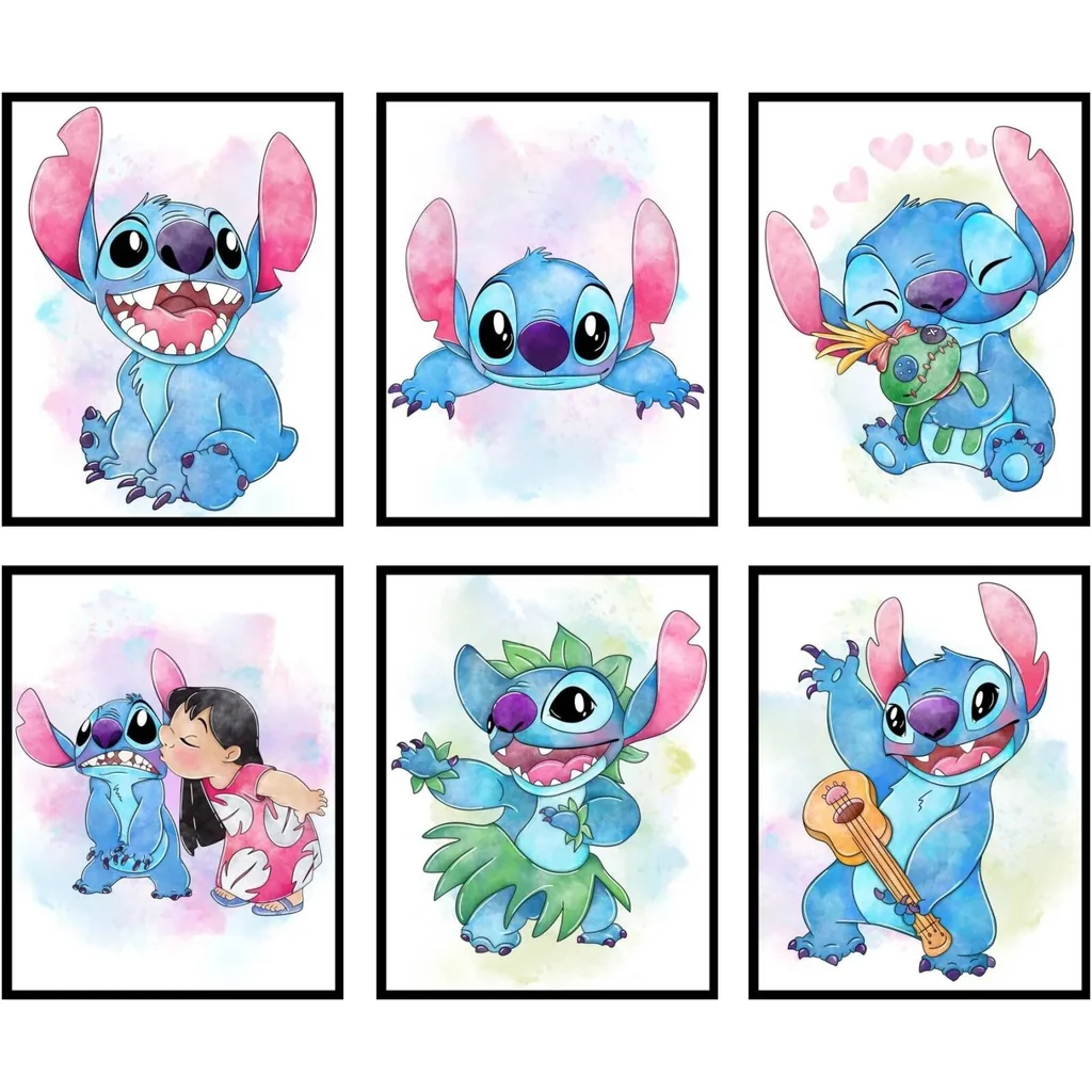 ALAYRA Stitch Room Decor - Stitch Poster, Stitch Decor, Stitch Wall Decor, Lilo and Stitch Bedroom Decor, Stitch Decorations for Room, Lilo and Stitch Decor, Nursery - 6 Pack (8x10) Unframed 01