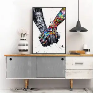 ALAYRA Street Graffiti Abstract Wall Art Lover Hands Color Canvas Art Painting Home Decoration Posters Prints Wall Picture For Living Room Wall Decor Artwork, With Frame, 30X40Cm 01