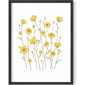 ALAYRA Sunflower Wall Art Poster - Yellow Flowers Pictures for Bedroom and Bathroom Decor - Black Framed, 12x16 01