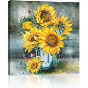 ALAYRA Sunflowers Canvas Wall Art Prints Yellow Flowers Home Wall Decor for Bedroom Living Room Farmhouse Floral Wall Art Pictures 30"x30" 01