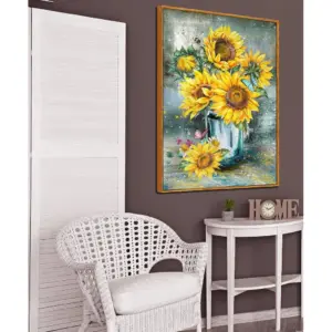 ALAYRA Sunflowers Canvas Wall Art Prints Yellow Flowers Home Wall Decor for Bedroom Living Room Farmhouse Floral Wall Art PicturesWood Fra 16"x24" 01