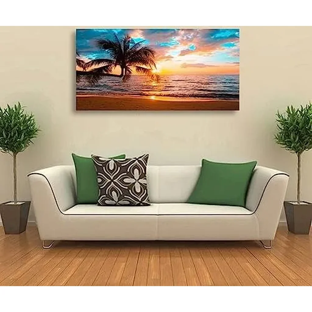 ALAYRA Sunset Beach Picture Canvas Wall Art Print for Living Room and Bedroom Wall Decor, Seascape Palm Landscape Print Paitnings for home Decor, Morden Artwork Sunset Canvas Art Waterproof Stretched - Image 4
