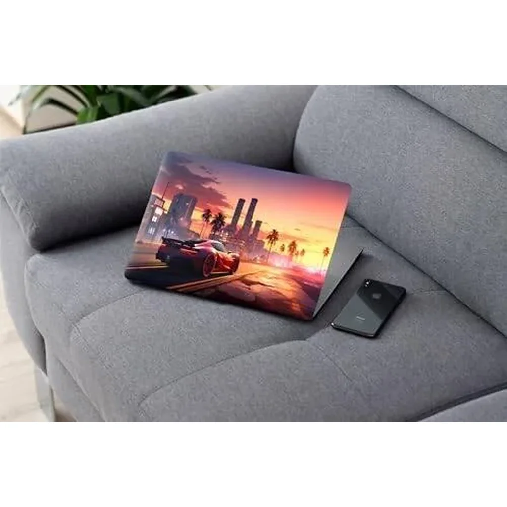 ALAYRA Sunset City Sports Car Road Scenery, Laptop Skin Sticker Decal, 13.3 14 15 15.4 15.6 Inch Laptop Universal Vinyl Skin Sticker Cover, Dustproof, Waterproof, Decal Protector With Free 2 Wrist Pad - Image 2