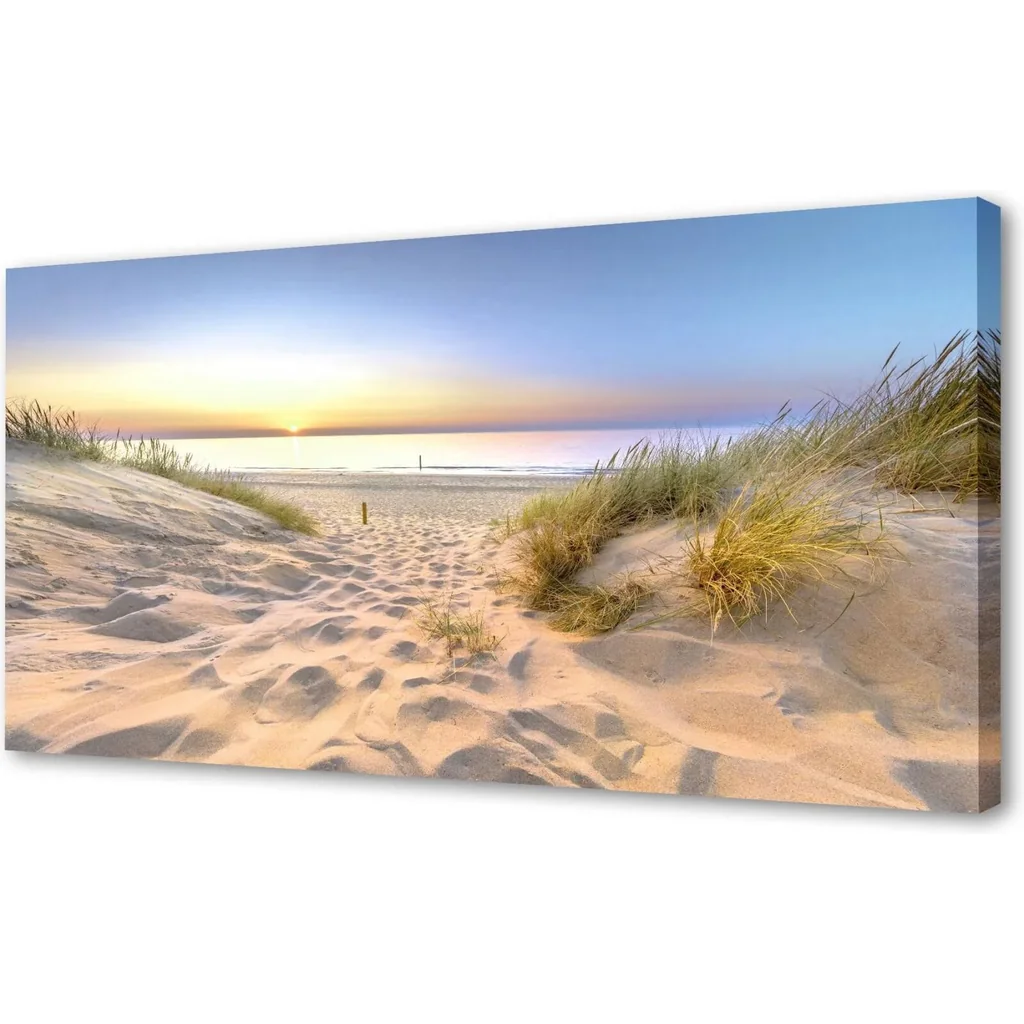 ALAYRA Sunset Ocean View Canvas Wall Art Picture 1 Panel Outdoor Dune Coast Scene Prints Painting For Bedroom Modern Office Wall Decor Artwork 01