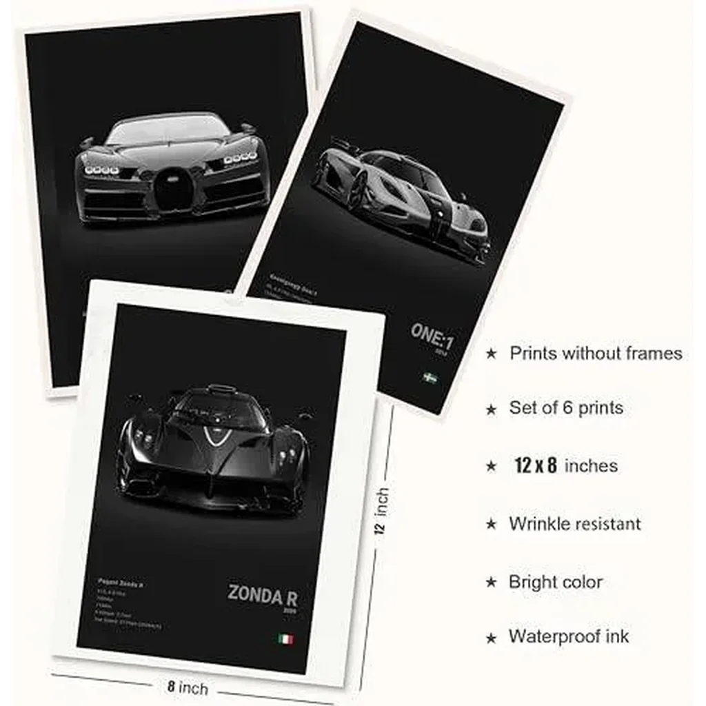 ALAYRA Super Car Poster Racing Car Wall Art For Home Decor Car Prints For Walls FXXK CHIRON P1 911GT3 RS ZONDA R ONE1 Cardstock Posters Set Of 6(Unframe 8x12inch) 01 - Image 3