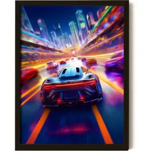ALAYRA Super Car Posters for Boys Room - 12x16 Neon Sports Car Racing Wall Decor, Colorful Modern Cars Wall Art Prints, Cool Street Race Car Pictures (UNFRAMED) 01