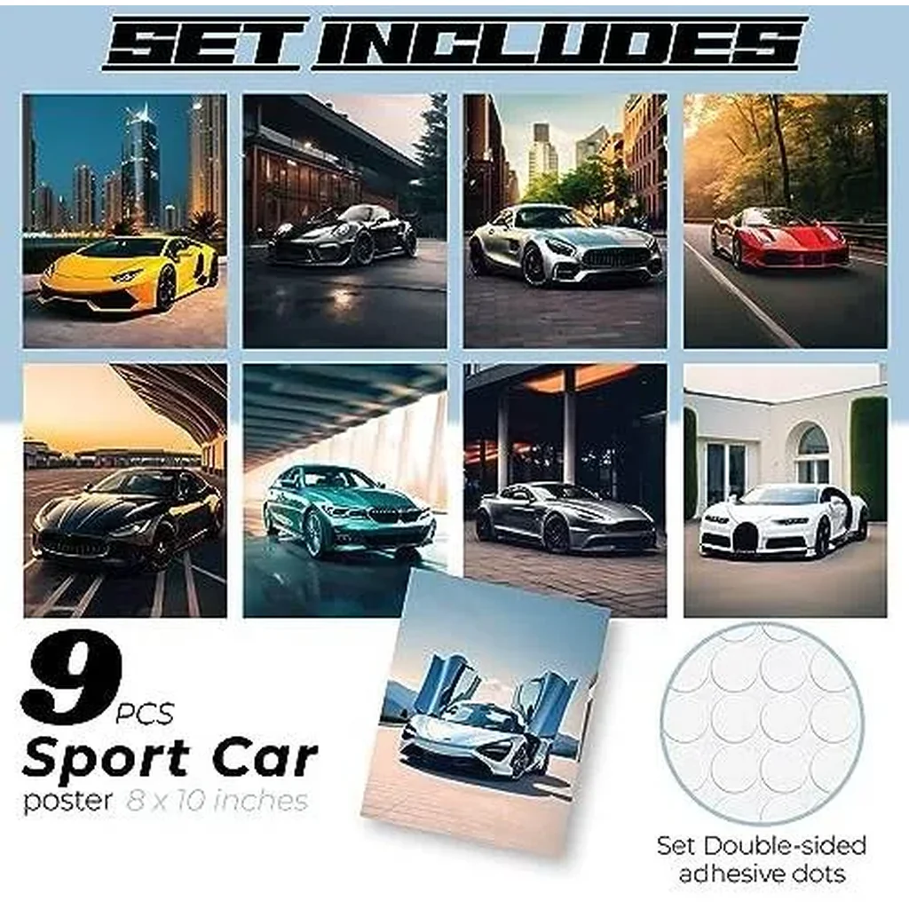 ALAYRA Super Car Posters for Boys Room - Modern Car Wall Art Prints, Sport Car Poster for Men, Racing Car Room Decor, Cool Supercars Artwork Pictures Decoration (8x10 UNFRAMED) 02 - Image 2