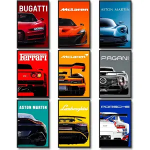 ALAYRA Super Car Posters for Boys Room, Racing Car Wall Art for Men Guys, Sports Car Wall Decor, Race Cars Pictures Wall Decor for Bedroom Dorm Man Cave (Unframe, 8x12inch) (T1) 01